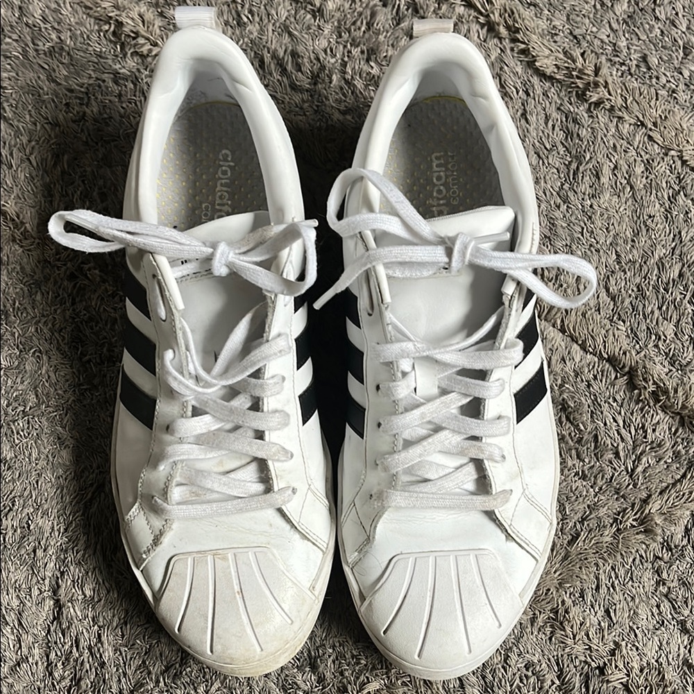 Adidas Cloudfoam White Sneakers with Black Stripes